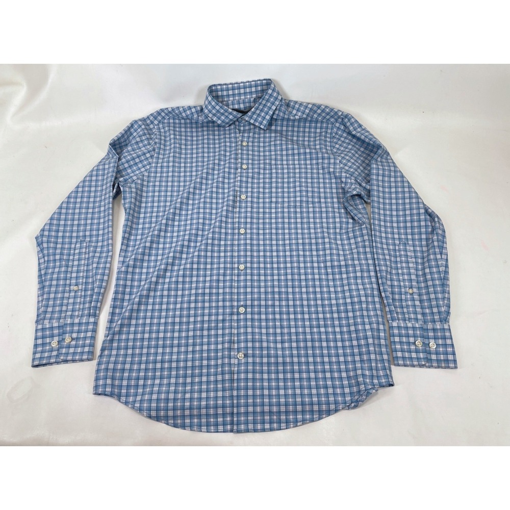 Peter Millar Summer Comfort Mens Medium Blue White Plaid Button Down Shirt M